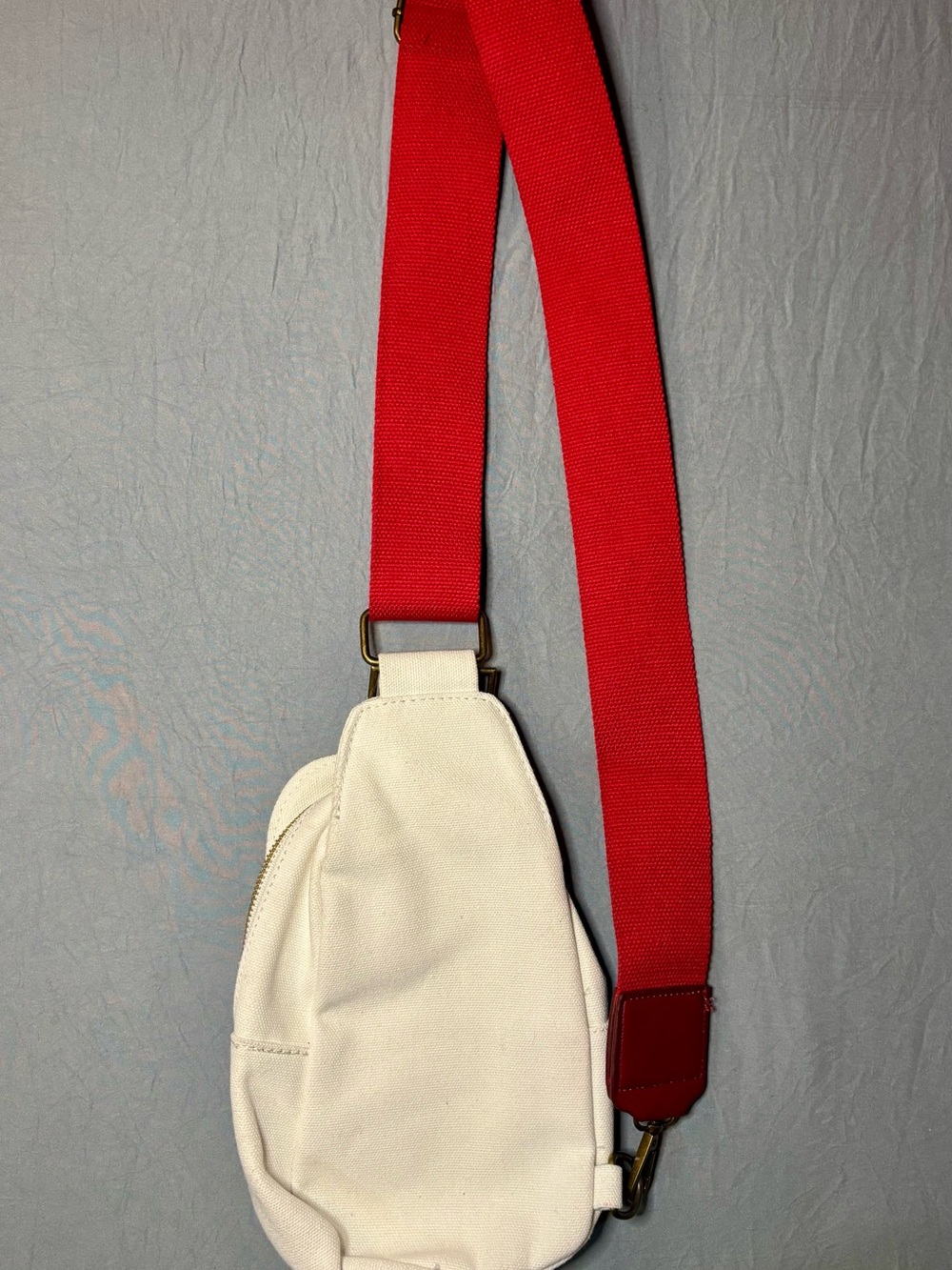 Baseball Embroidered Canvas Sling Crossbody Bag Red Ivory Game Day - Picture 3 of 7